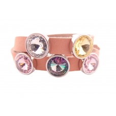 Cuoio Armband, doppelt, mit fünf verschiedenen Rivoli Crystals, rosa